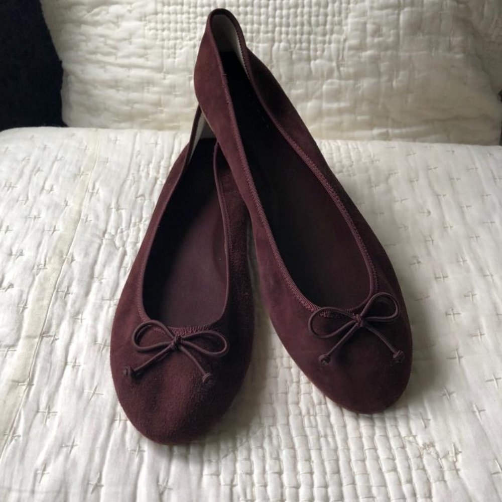 Talbots Burgundy Suede Flats With Bow